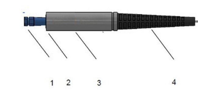OptiVein SMA 905 connector assembly: protective cap, SMA 905 connector, extension sleeve and bend-protection boot