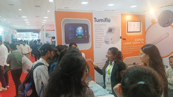 Visitors at the Arkaya Optics stall, Gujarat Medical Expo 2025